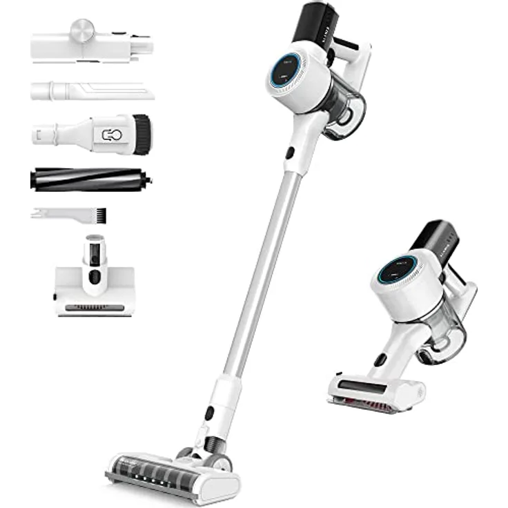 KLAMER Akku-Staubsauger, 420 Watt Kabelloser Staubsauger, Flexibler Akku Handstaubsauger mit verschiedenen Aufsätzen, Flex Staubsauger mit LED Licht