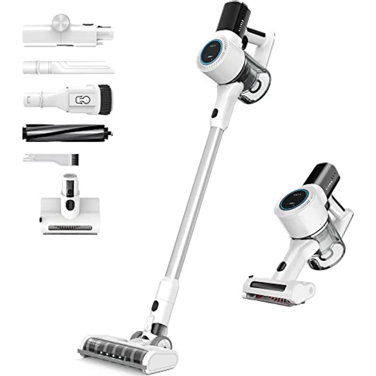 KLAMER Akku-Staubsauger, 420 Watt Kabelloser Staubsauger, Flexibler Akku Handstaubsauger mit verschiedenen Aufsätzen, Flex Staubsauger mit LED Licht – Bild 1