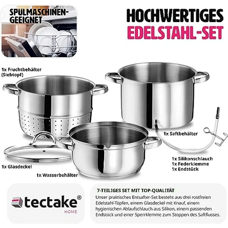 tectake Entsafter Dampfentsafter, 0 W, Edelstahl, 8,5 l Fassungsvermögen – Bild 5