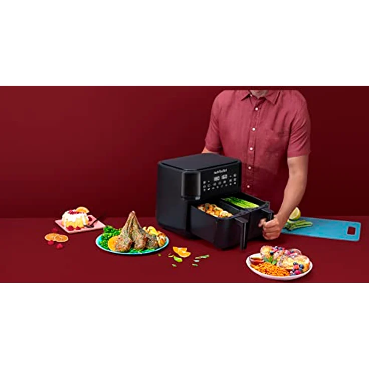 NutriBullet Twin Drawer Air Fryer 8L mit digitaler LED-Touchscreen, 8 Programme, kein Öl, 2850 W, Schwarz, NBA081B – Bild 5