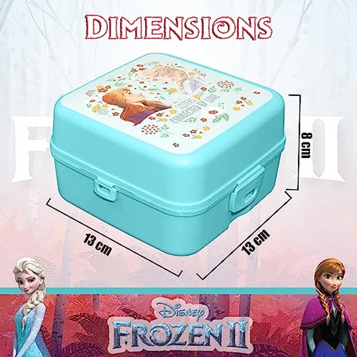 HOVUK Frozen Lunchbox mit 3 Fächern, 14 cm, Lebensmittelbehälter, mikrowellen- und spülmaschinenfest, auslaufsicher, Sandwich-Box für Kinder und Mädchen ab 3 Jahren – Bild 2
