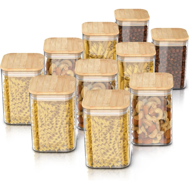 Arendo Vorratsgläser 10er Set, Glasbehälter aus Borosilikatglas mit Bambusdeckel, 1,2 L, luftdicht und mikrowellengeeignet, hitzebeständig, umweltfreundlich und langlebig