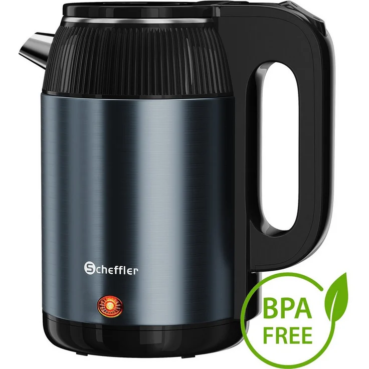 Scheffler Edelstahl Wasserkocher 2,2 l, 1500 W, BPA-frei, mit Schnellkochfunktion, LED-Anzeige, Perfect-pour-Ausguss, in Blau/Roségold