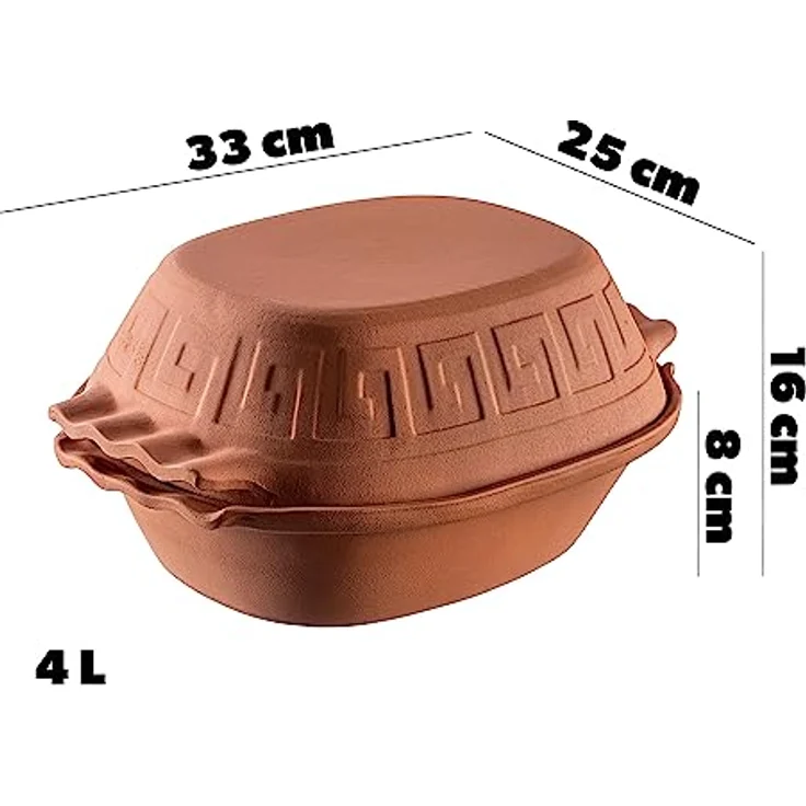 KADAX Tonbräter Augustus, Keramiktopf mit Deckel für Mikrowelle und Backofen, oval, 4L, Dampfgarer für fettfreies Kochen aus natürlichen Materialien – Bild 3
