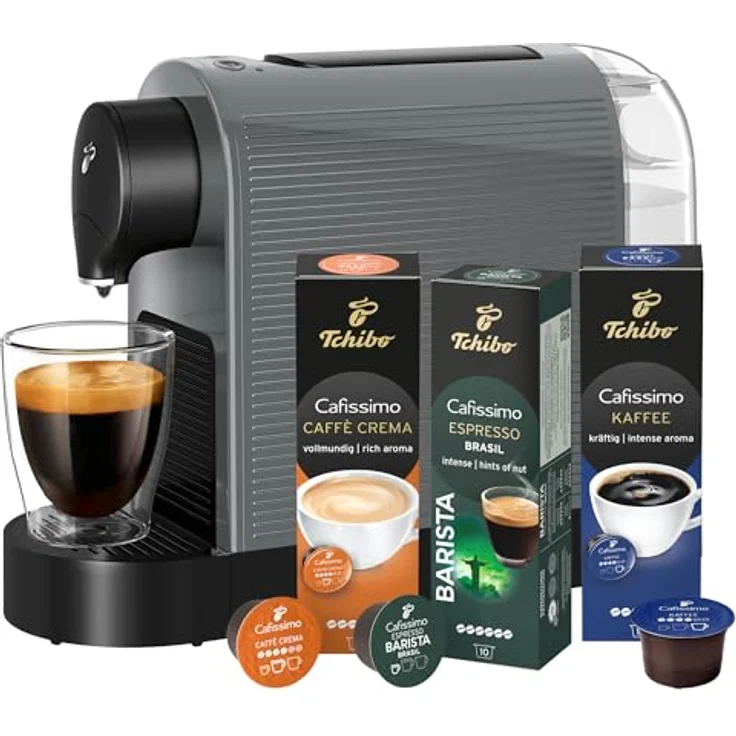 Tchibo Cafissimo „Pure plus“ Kaffeemaschine Kapselmaschine inkl. 30 Kapseln für Caffè Crema, Espresso und Kaffee, 1250 Watt, Grey – Bild 2