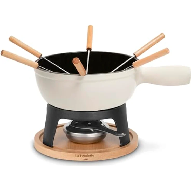 H.Koenig Fondue Mont Blanc La Fonderie 1890, Fondue Set in Holz-Optik, 1,8 Liter, emaillierter Gusseisentopf, für bis zu 6 Personen, spülmaschinenfest – Bild 1