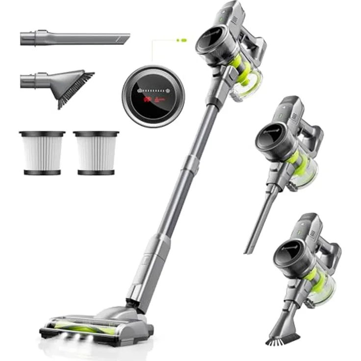 kalado KCV01, Akku Staubsauger 27000Pa, kabellos, 250W bürstenloser Motor, 45 Minuten Akkulaufzeit, 1000ML Staubbecher für harte Böden und Tierhaare