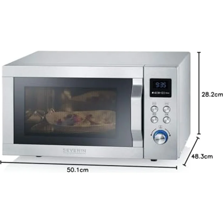 Severin MW 7754 3-in-1 Mikrowelle mit Grill- und Ultra-Heißluftfunktion, 900 Watt, Inkl. Drehteller, Grillrost und Pizza-Teller, Standgerät, edelstahl-schwarz – Bild 6