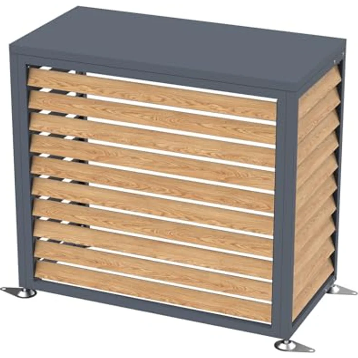 WESTMANN Boxa S | Wärmepumpen Verkleidung & Klimaanlagen Abdeckung aus Stahl in Holzoptik Anthrazit, höhenverstellbar, 100x56x97 cm – Bild 4