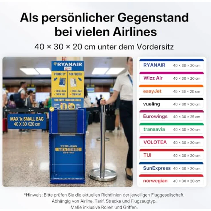 BEIBYE Underseat Koffer XS, 40x30x20 cm, Dunkelblau, RYANAIR-kompatibel, leicht, robuste Hartschaale, verstärkte Schutzecken – Bild 4