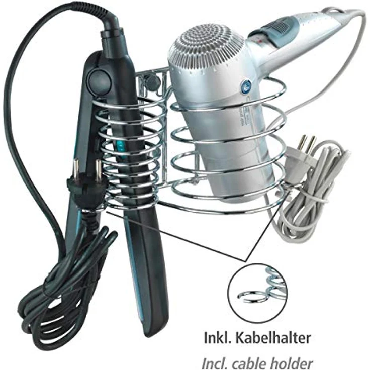 Wenko Haartrockner- und Glätteisenhalter "Milano", eleganter Wandhalter in verchromter Optik, platzsparend und mit Schraubmontage – Bild 4