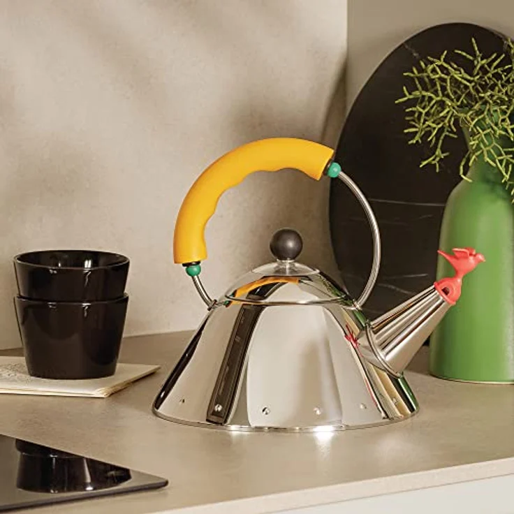 Alessi Kettle 9093/1 Y - Wasserkessel mit Magnetboden aus Edelstahl 18/10 Glänzend Poliert, für Induktionsherde Geeignet, mit Griff und Vogelförmiger Flöte aus PA, Gelb – Bild 3