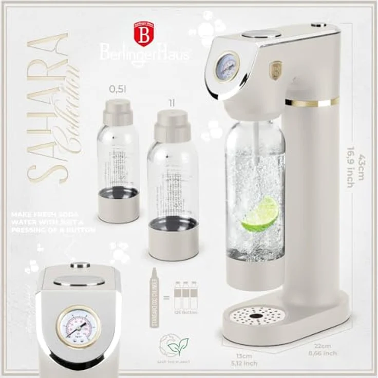 Berlinger Haus SODABAR Wassersprudler matt cream Sahara Collection mit integriertem Barometer, inkl. 2 Flaschen (1L und 0,5L) – Bild 9