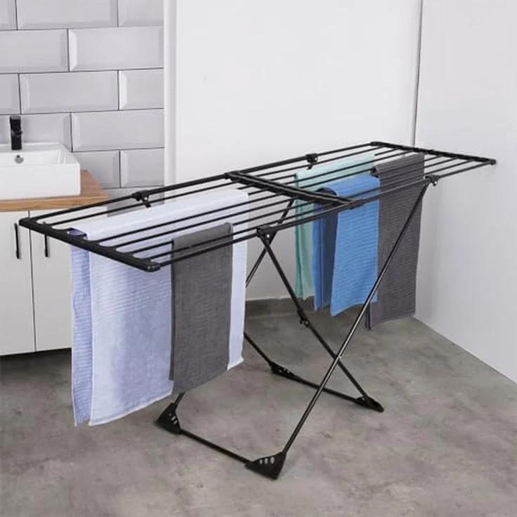 Vilde Wäscheständer Standtrockner | Ausziehbar Schwarz XXL 110-189 cm | Metall Drying Rack – Bild 3
