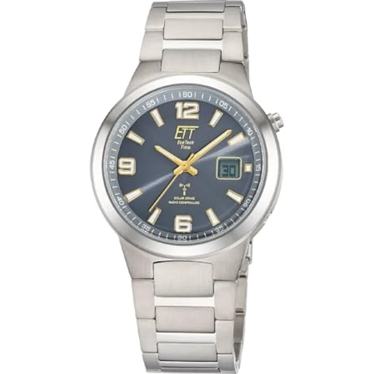 ETT Eco Tech Time EGT-11708-52M, Herren Solar Funkuhr mit Titan Armband, dunkelgraues Zifferblatt und goldenen Akzenten, wasserdicht bis 5 Bar – Bild 1