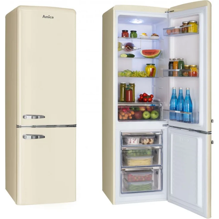 Amica FK2965.3GAA KGCR387100B WID Retro Kühl-Gefrierkombination, freistehend, beige, NoFrost, LED, Breite 55 cm – Bild 4