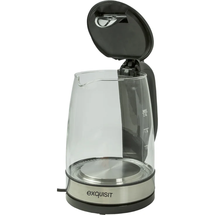 Exquisit WK 3501 swg Glas-Wasserkocher-Innenbeleuchtung - 2 Liter Fassungsvermögen - 2200 Watt-Edelstahlverzierung, 2 liters, schwarz – Bild 4