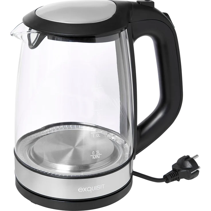 Exquisit WK 3501 swg Glas-Wasserkocher-Innenbeleuchtung - 2 Liter Fassungsvermögen - 2200 Watt-Edelstahlverzierung, 2 liters, schwarz – Bild 2