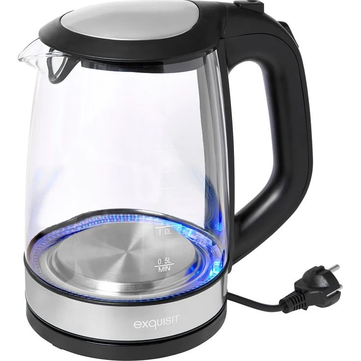 Exquisit WK 3501 swg Glas-Wasserkocher-Innenbeleuchtung - 2 Liter Fassungsvermögen - 2200 Watt-Edelstahlverzierung, 2 liters, schwarz – Bild 6