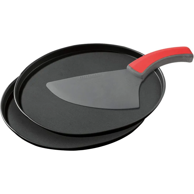 Zenker Special Countries Pizza-Set, 3-tlg., Pizzablech, Pizza Blech, Pizzabackblech, Backblech, Ilag Classic, Schwarz, Ø 29 cm, 7513