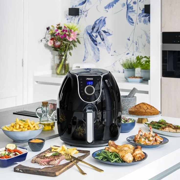 Princess 182055 XXL Heißluftfritteuse-Aerofryer 1700 Watt, mit digitalem Display und manueller Regelung, ohne Öl, einfach zu reinigen, 5,2 Liter Fassungsvermögen, schwarz – Bild 5