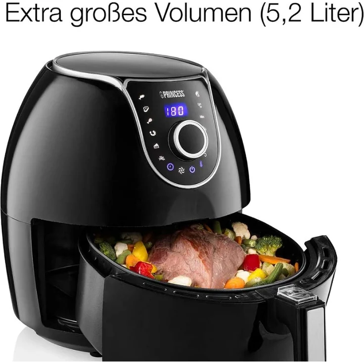 Princess 182055 XXL Heißluftfritteuse-Aerofryer 1700 Watt, mit digitalem Display und manueller Regelung, ohne Öl, einfach zu reinigen, 5,2 Liter Fassungsvermögen, schwarz – Bild 12