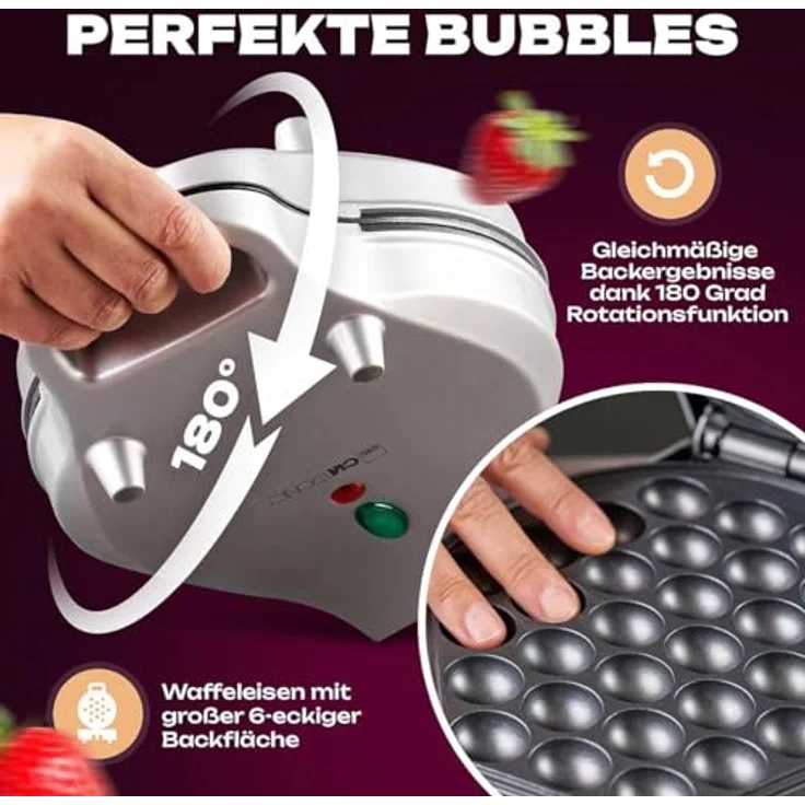 Clatronic WA 3772 Waffelautomat für Bubble-Waffeln, 700W, Überhitzungsschutz, Kontrollleuchte, antihaftbeschichtet, silber – Bild 4