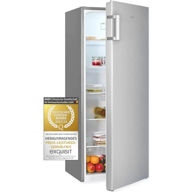 Exquisit Vollraumkühlschrank KS5320-V-H-010E inoxlook | 242 l Nutzinhalt | LED-Beleuchtung | 5 Glasablagen | Ohne Gefrierfach – Bild 1