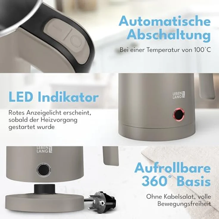 Lebenlang Reise-Wasserkocher Mini, 600W, kompakt und BPA-frei, schwarz & weiß, Edelstahlgehäuse, energiesparend, schnelle Aufheizzeit – Bild 5