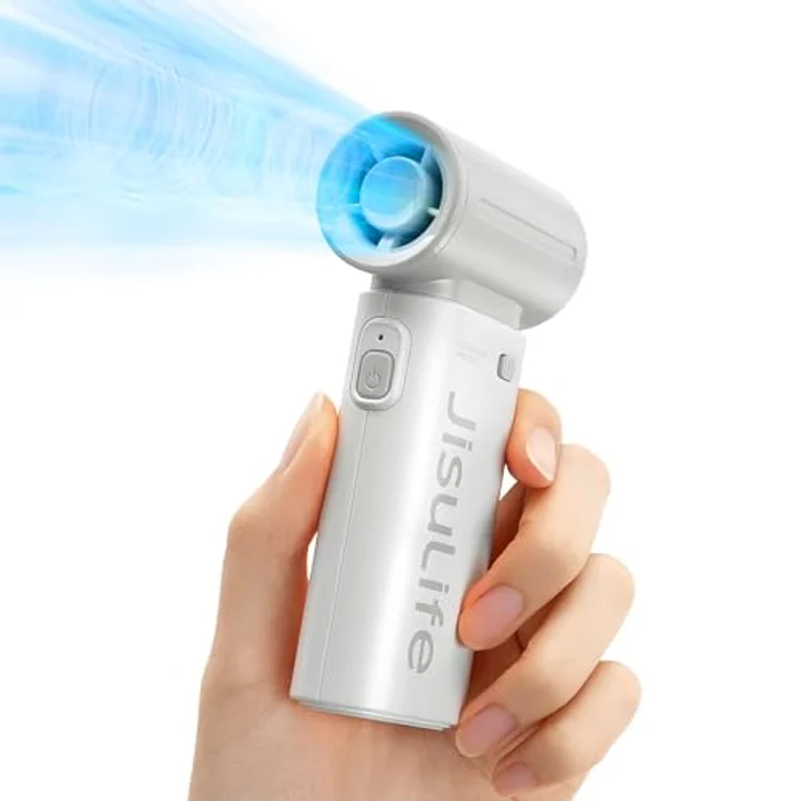JISULIFE Tragbarer Handventilator Life9, Turbo-Power mit 12 Stunden Akkulaufzeit, 5-Gang-Wind, 3600 mAh, Mini-Taschendesign, grau – Bild 1