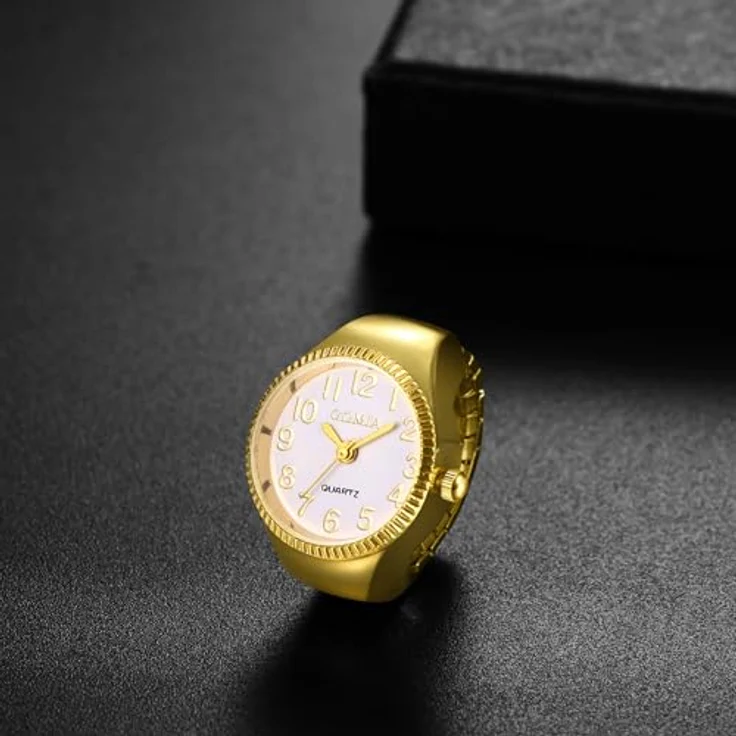 JewelryWe Fingeruhr Ringuhr Gold Analog Quarz mit Stretchband, 10m wasserdicht, elegante Geschenkidee für Damen und Herren – Bild 5