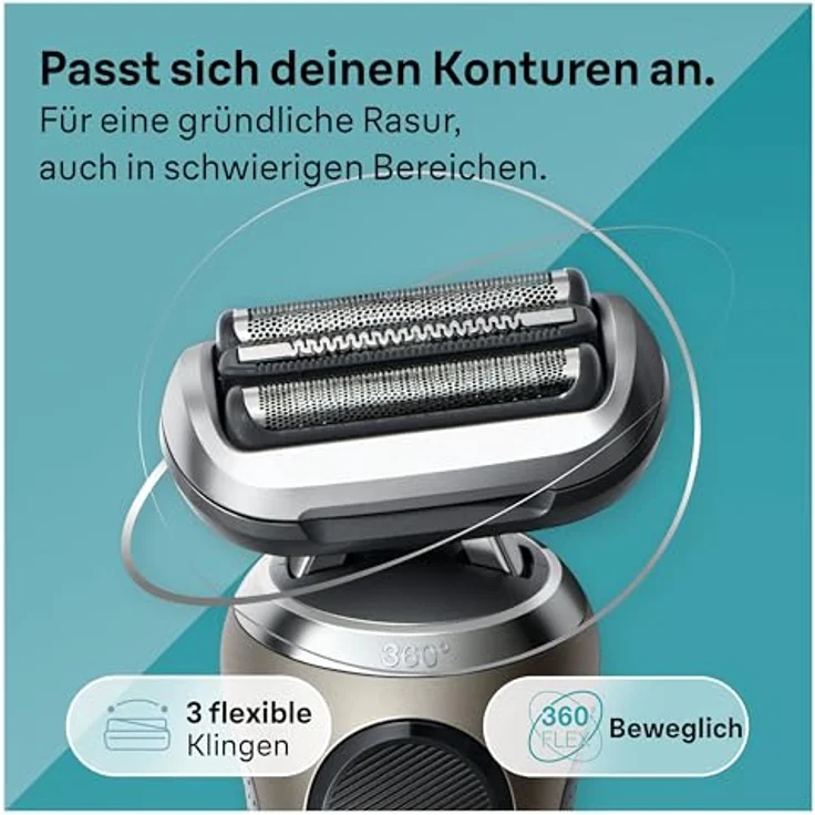 Braun Series 7 Rasierer 72-C7650cc, Nass- und Trockenrasierer mit Reinigungsstation, wasserdicht, Gold – Bild 3