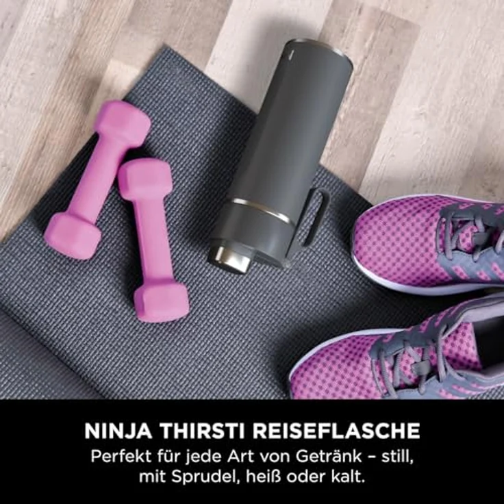 Ninja Thirsti Wasserflasche/Thermobecher to go, 530 ml, dreifach isolierte Reiseflasche, auslaufsicherer Deckel, für heiße & kalte Getränke, Edelstahlflasche, Grau – Bild 2
