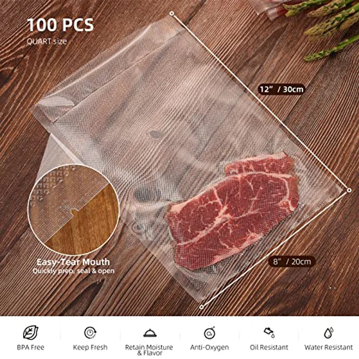 Vpcok Direct Vakuumierbeutel 20x30cm, BPA-frei, 100 Stück, kompatibel mit allen Vakuumierern und Sous Vide, wiederverwendbar, stich- und reißfest – Bild 3