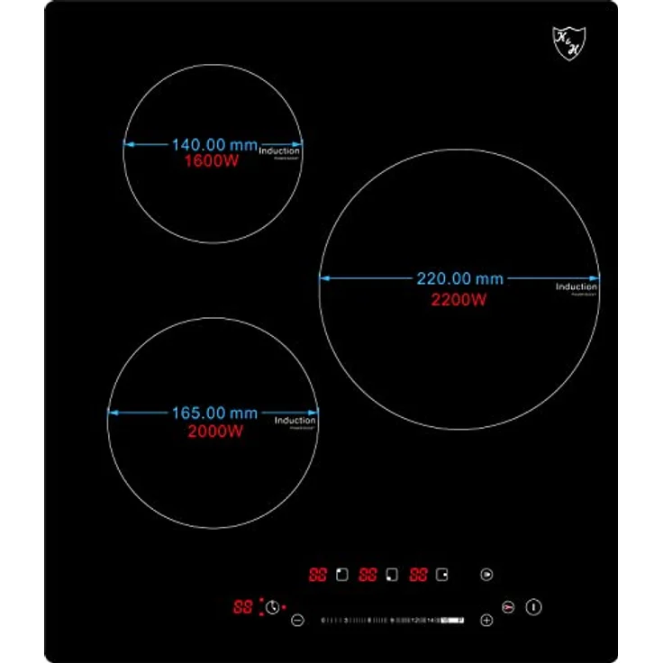 K&H 3 Zonen 45cm SLIDER Control Induktionskochfeld Autark Starkstrom-Kein Stecker Eingebaut 45-IN-5000SL, 5000 Watt Leistungsstark, Magnetisches Kochgeschirr geeignet, Umweltfreundlich, Designiert, Deutscher Qualitätshersteller – Bild 2