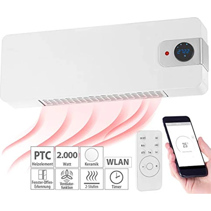 Sichler WLAN-Keramik-Wandheizlüfter mit LED-Display, Heizlüfter, Weiss, Heizlüfter – Bild 4
