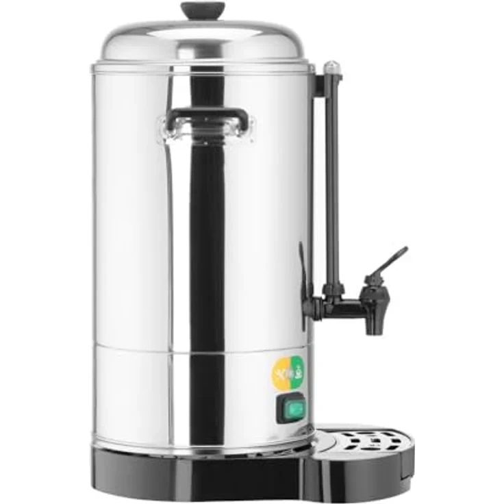 HENDI Heissgetränkespender, Doppelwandig, Energiesparend, non drip Hahn, wartungsfreies Heizelement, Temperatur regelbar bis 110°C, mit Trockenkochschutz, 9L, 230V, 2200W, 343x345x(H)517mm, Edelstahl – Bild 4