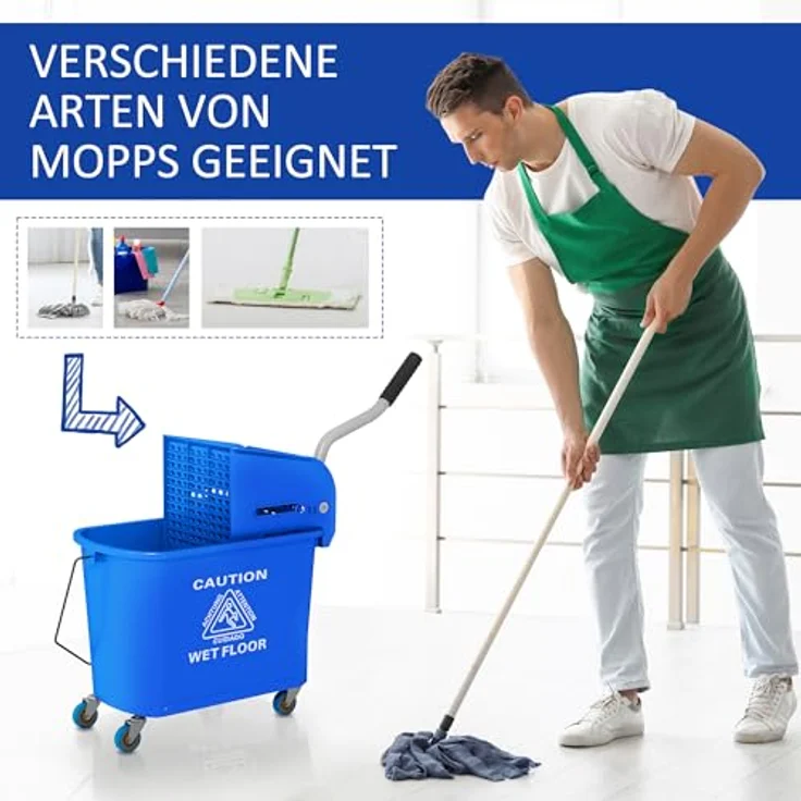HOMCOM Putzeimer 20 Fahreimer, Wischwagen mit 2 Kammern und Auswringer, blau – Bild 6