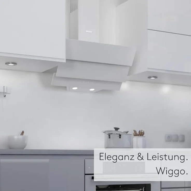 Wiggo B643 Dunstabzugshaube 60cm kopffrei I Abluft Umluft Dunstabzug 615m³/h - Touch-Display 4 Stufen I Energieeffizienzklasse B Schräghaube inkl. 2x Kohlefilter I Abzugshaube Glasfront weiß – Bild 3