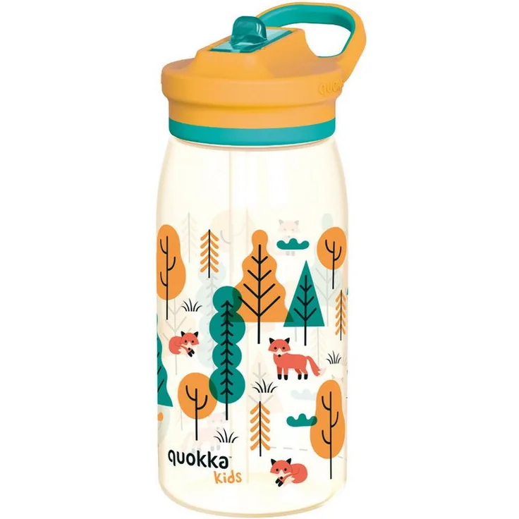 Quokkabottle Quokka Glow Kids Trinkflasche, FOREST, 580 ml mit Tragekupplung und integriertem Trinkhalm