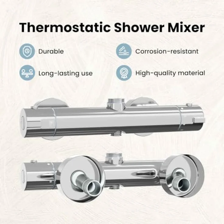vidaXL Thermostatischer Duschmischer Edelstahl 201, wandmontiert mit 38°C Sicherheitsverschluss, Silber, 27 x 8 x 6 cm – Bild 4