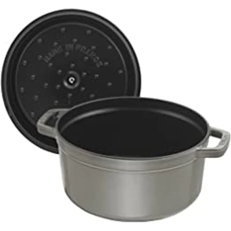Staub 1102418 Cocotte-Bräter, rund mit Deckel 24 cm, 3,8 L, mit mattschwarzer lierung im Inneren des Topfes, graphitgrau – Bild 4