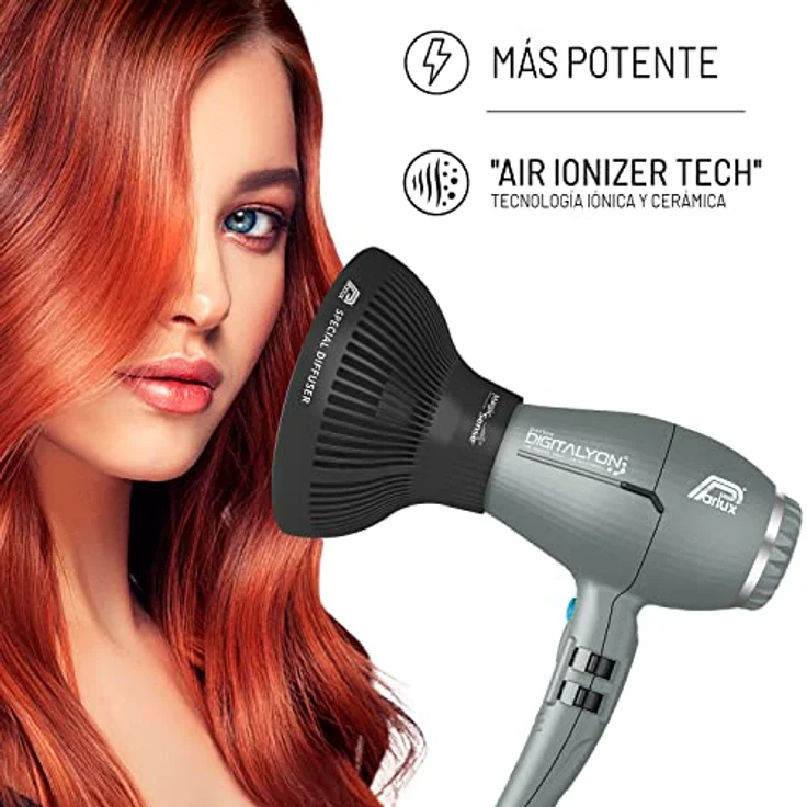 Parlux Digitalyon, professioneller Haartrockner mit Magic Sense Diffusor und schwarzen Ionen, sehr leicht und leistungsstark, Glitzergrau, hergestellt in Italien – Bild 4