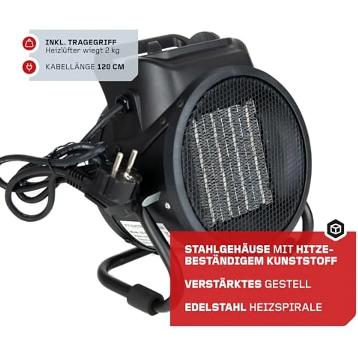 FEISTOS Heizlüfter Helios 2000 | 2000 Watt | 22x14x25cm Keramik | Heizstrahler mit PTC-Heiztechnologie für effektives Erwärmen | 3 Heizstufen mit Kaltluftoption & Überhitzungsschutz | Infrarotheizung, Geschirr, Zwangsluft, Bodenmontage, Kabelgebunden – Bild 5
