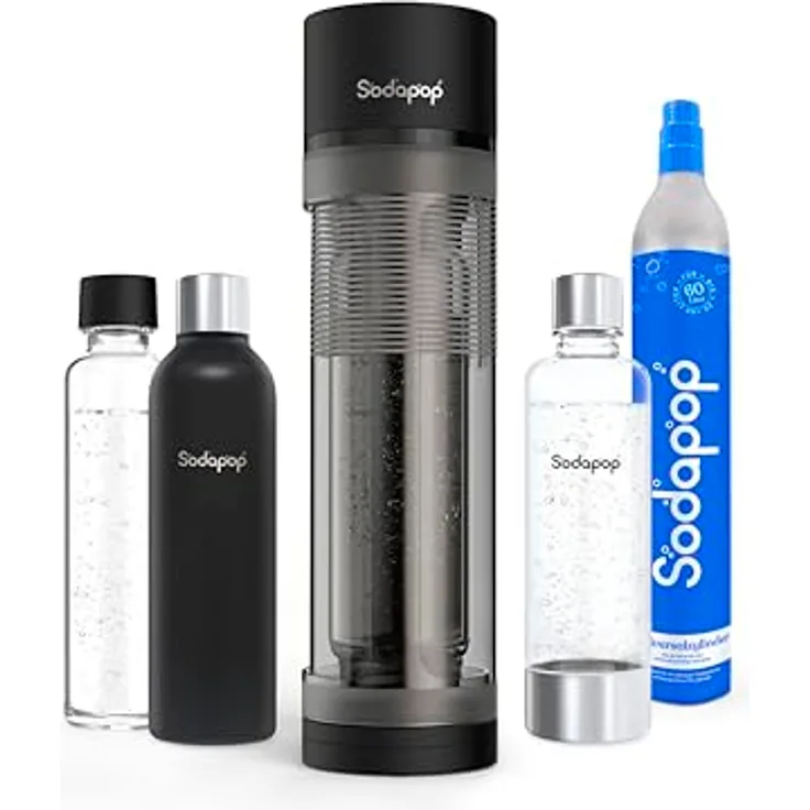 SODAPOP Wassersprudler Logan, Sprudler-Set mit Glasflasche, PET-Flasche, Edelstahlflasche & CO2-Zylinder