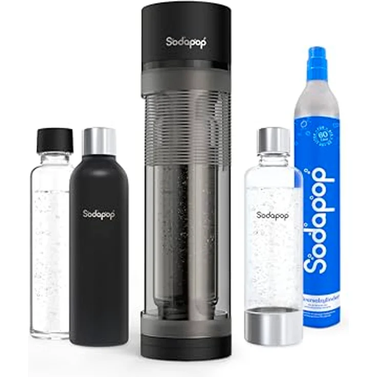 SODAPOP Wassersprudler Logan, Sprudler-Set mit Glasflasche, PET-Flasche, Edelstahlflasche & CO2-Zylinder – Bild 1