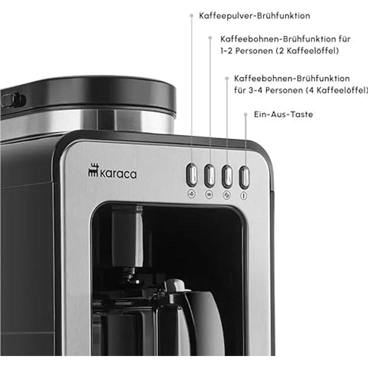 Karaca Espressomaschine Grindmaestro Filter-Kaffeemaschine mit Eingebauter Kaffeemühle, Inox, 0,56L Volumen, 600W, Anti-Tropf-System, One-Touch-Steuerung, Warmhaltefunktion – Bild 4