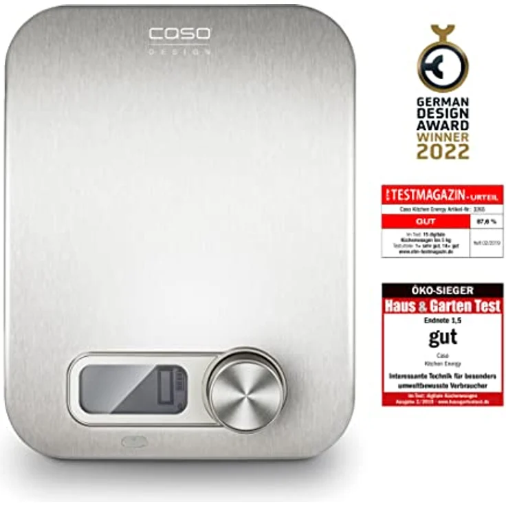 CASO Kitchen Energy Design Küchenwaage, digitale Küchenwaage, batterielose Nutzung durch kinetische Energie, umweltschonend und nachhaltig, bis 5 kg in 1 g-Schritten, edelstahl – Bild 2