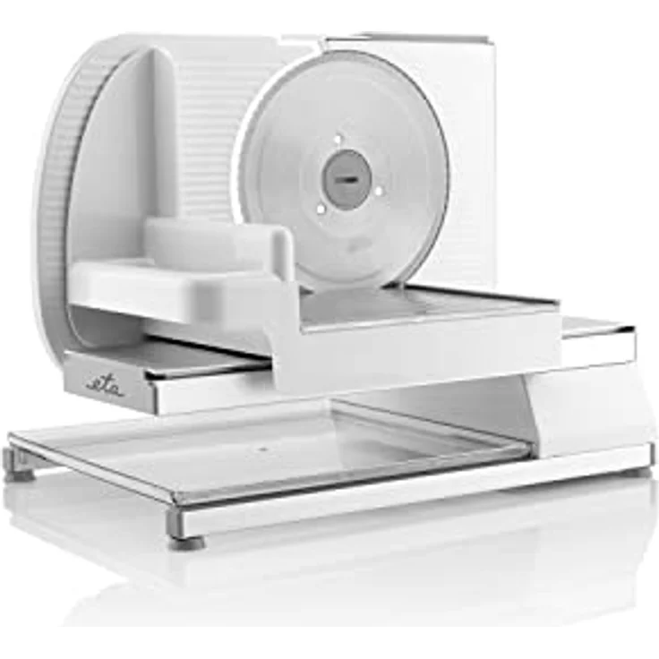 Eta PRESTO 209490000 Allesschneider, 150W, Schnittstärke 15 mm, Wellenschliffmesser, inkl. Restehalter, weiß – Bild 3