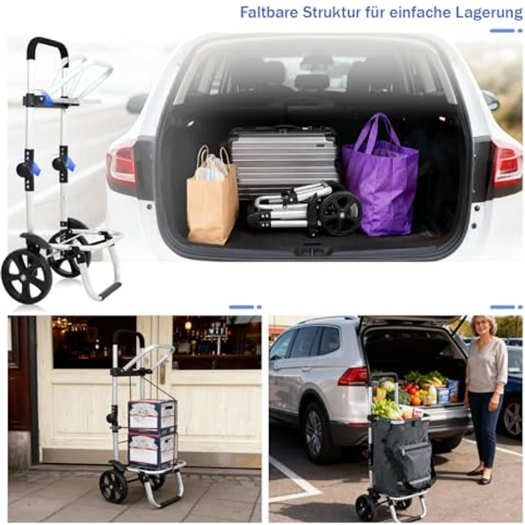 Sekey XXL Faltbarer Einkaufstrolley, 60 L, klappbarer 3-in-1 Einkaufswagen mit höhenverstellbarem Griff, Aluminium, Kühlfach und Getränkefach, Grau – Bild 2